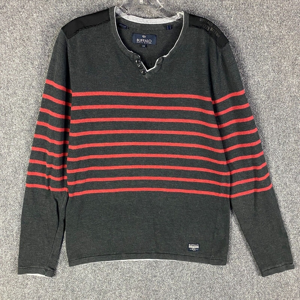Buffalo David Bitton Sweater Men's Large Striped Pullover Cotton Blend L‎